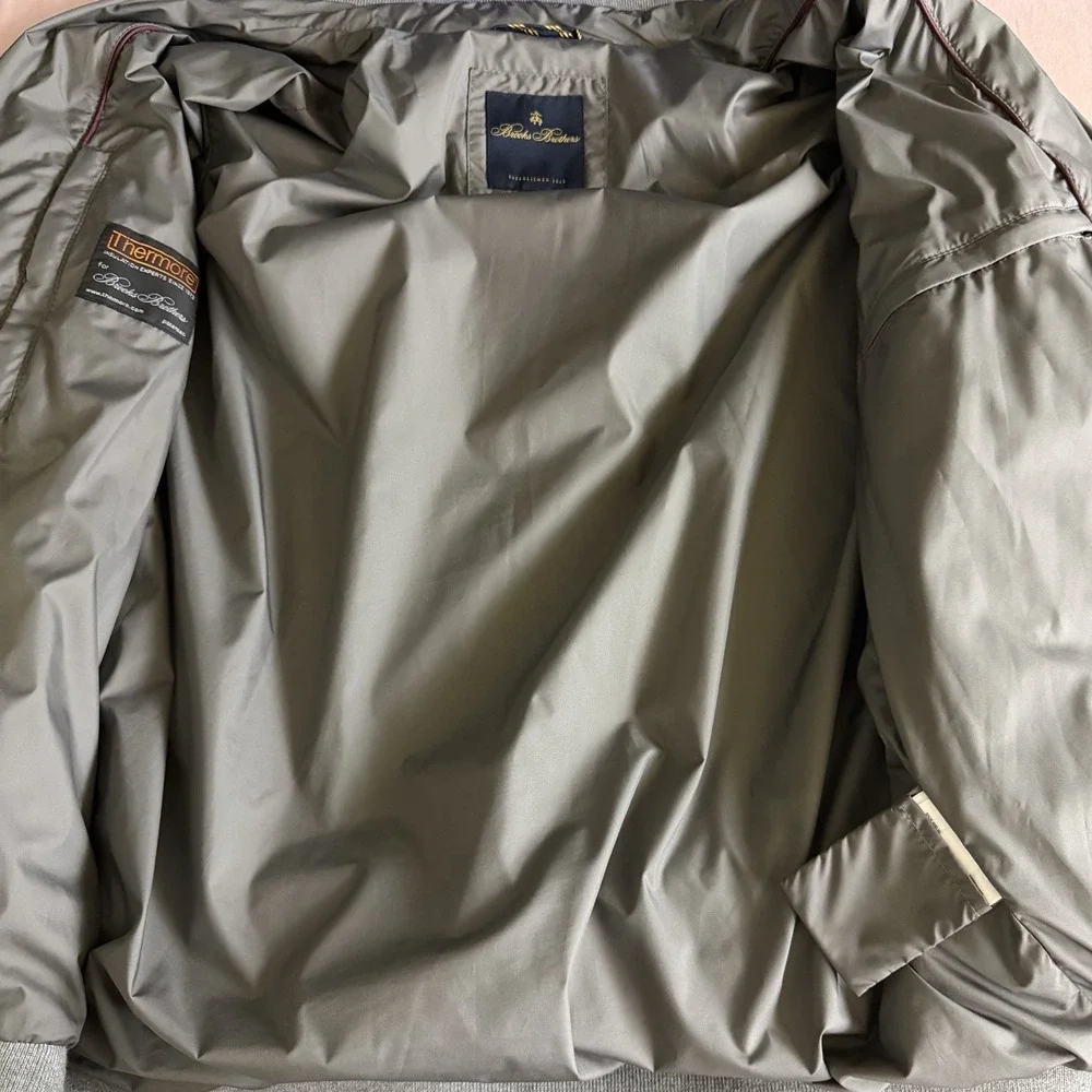 Brooks Brothers Thermore Gray Jacket Men's Sz L Quilted Front Cotton Back Zipper